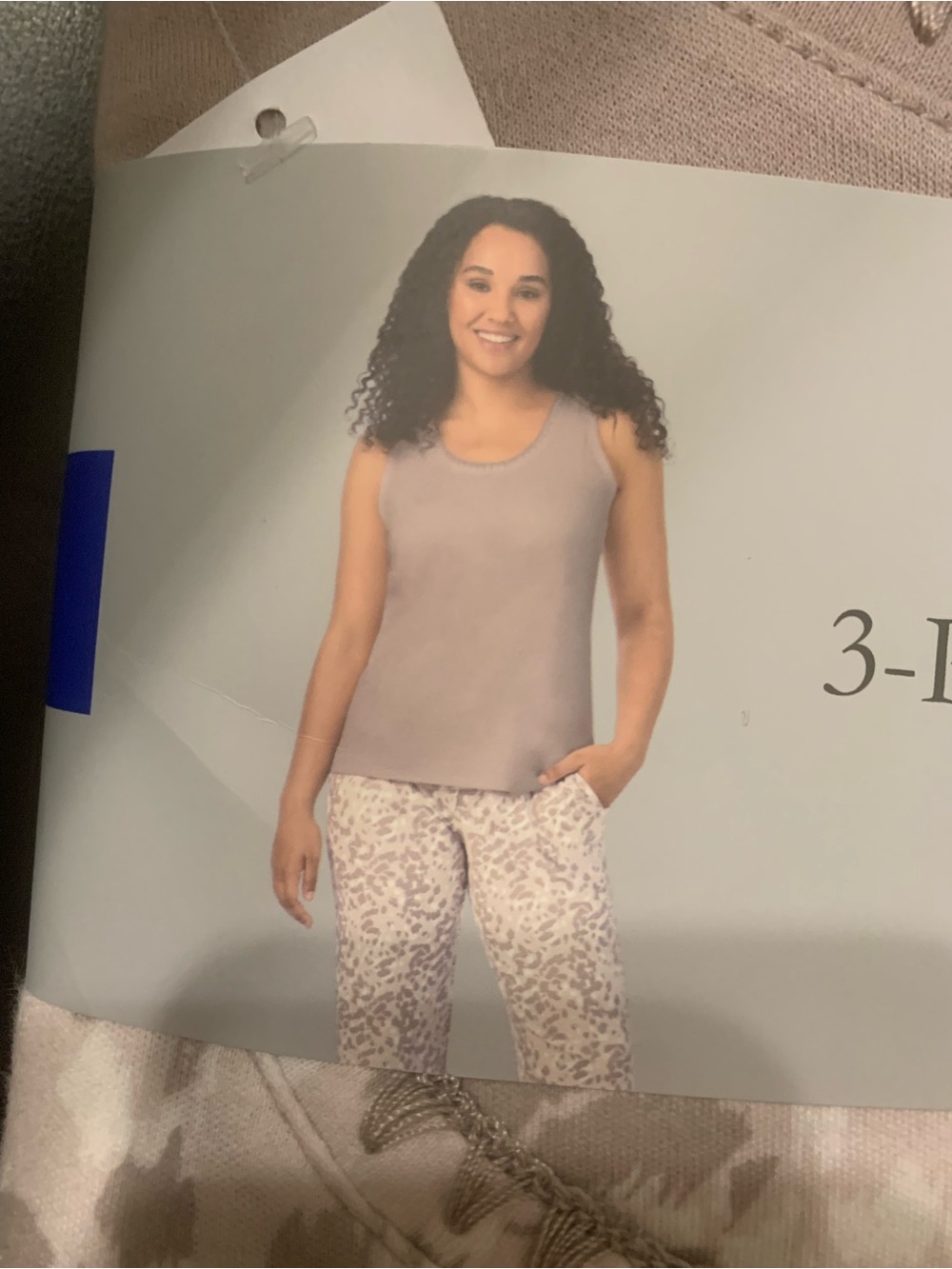 New Midnight by Carole Hochman Taupe Tank Top and Printed Pajama Pants Set SizeL